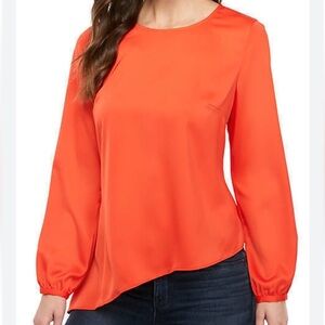 Rachel Roy Women's Asymmetrical Top Shirt Blouse Red Long Sleeves Size XXL